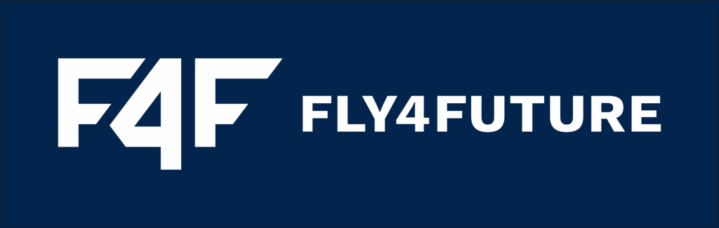 Fly4Future logo full negative white on blue kopie